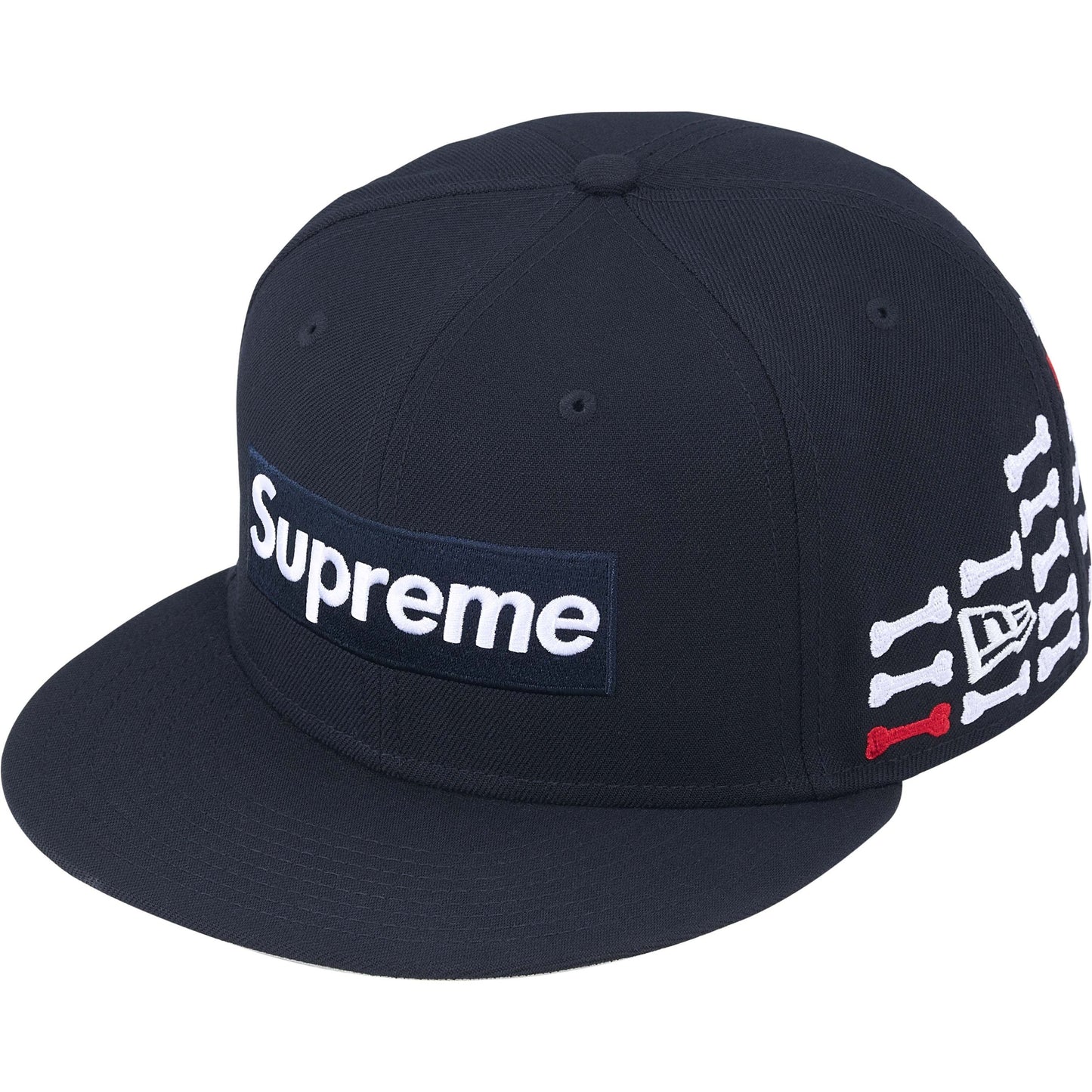 Supreme x New Era 59Fifty Bone Box Logo Navy Fitted Hat
