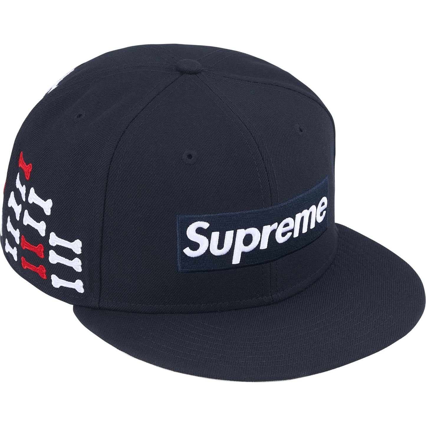 Supreme x New Era 59Fifty Bone Box Logo Navy Fitted Hat