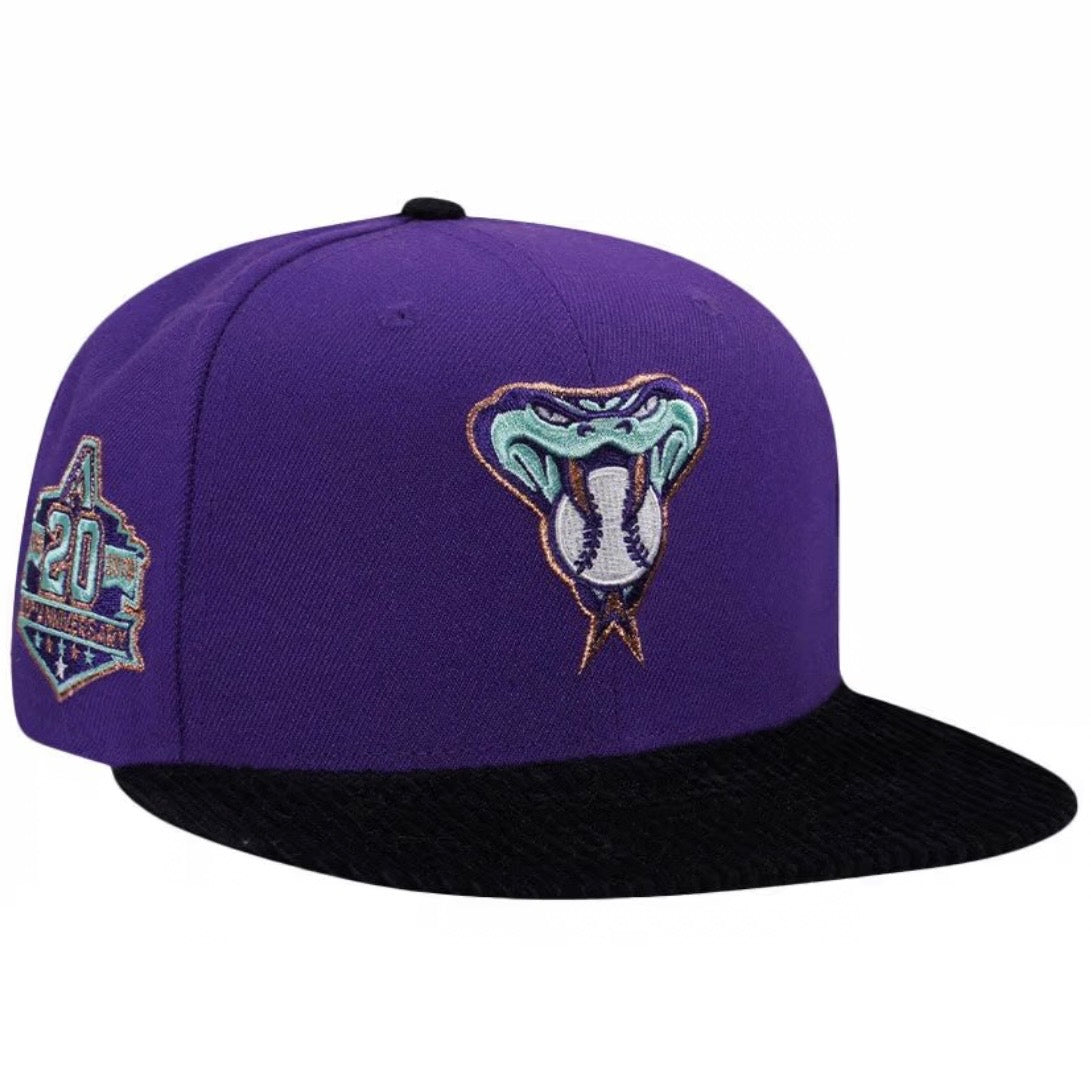 New Era 59Fifty Arizona Diamondbacks 20Th Anniversary Cord Visor Purple Edition Fitted Cap