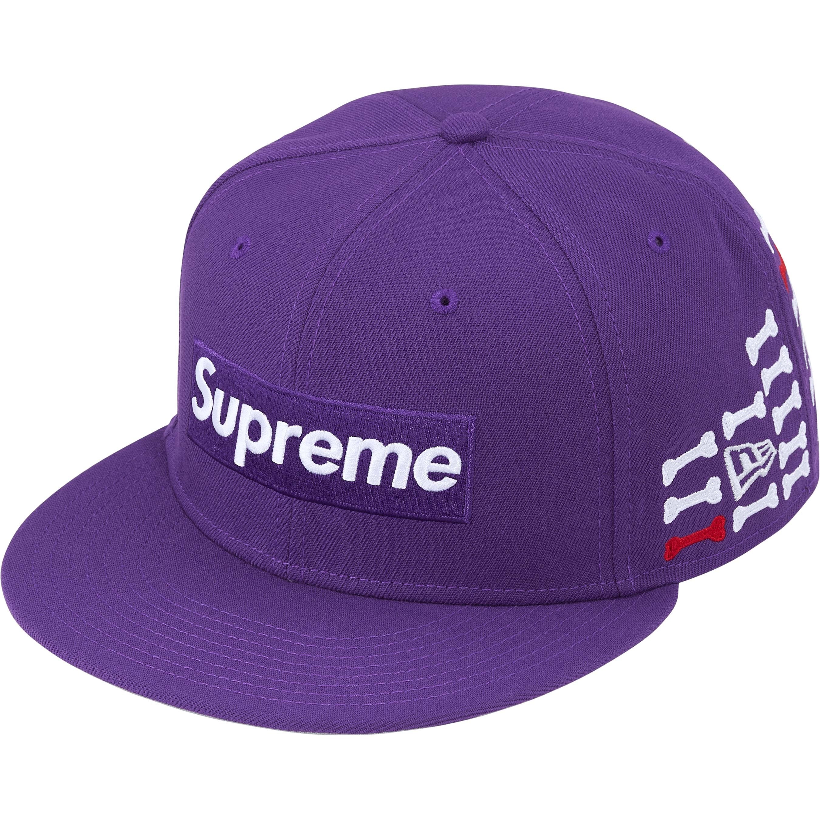 Supreme x New Era 59Fifty Bone Box Logo Purple Fitted Hat